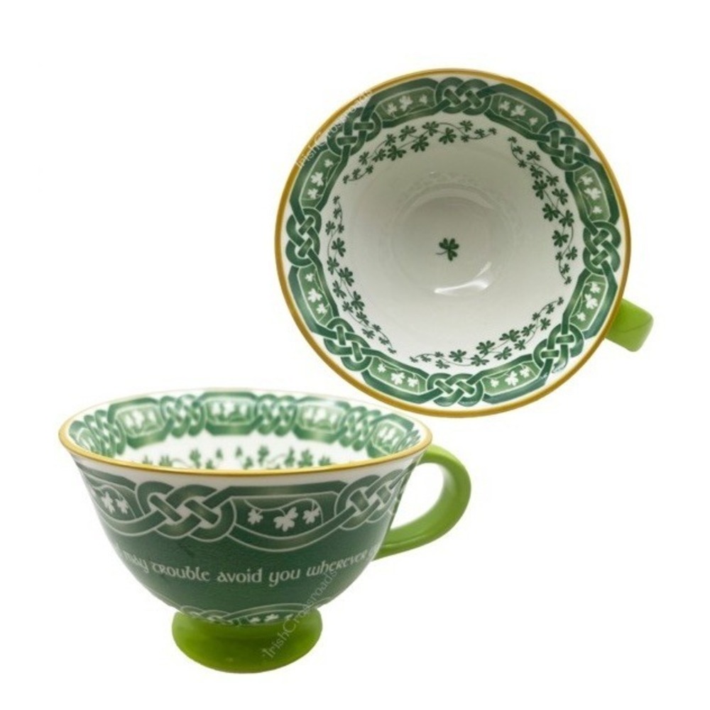 Clara Celtic Knots Irish Blessing Latte Mug Shamrocks Kelly Green New